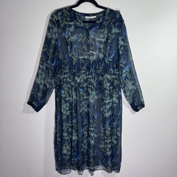 Roller Rabbit Dresses & Skirts - Roller Rabbit Silk Midi Dress Blue Metallic Floral Size L